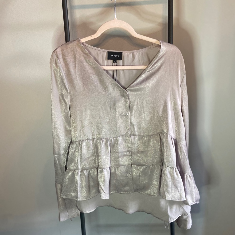 Silver ruffle bell sleeve top